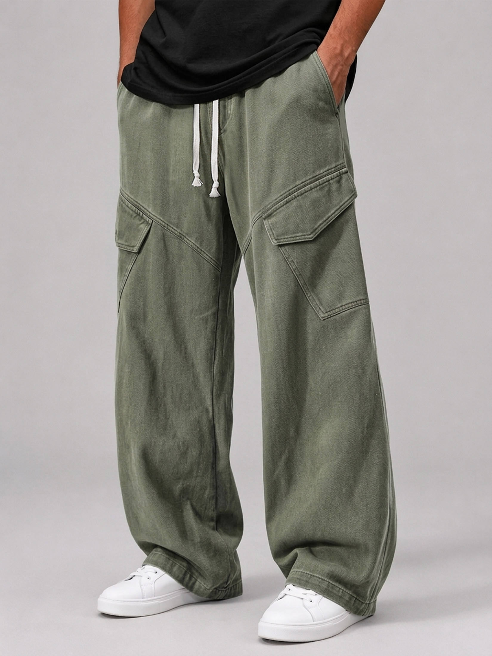 Men's Multi-Pocket Casual Cargo Pants with Elastic Waist
