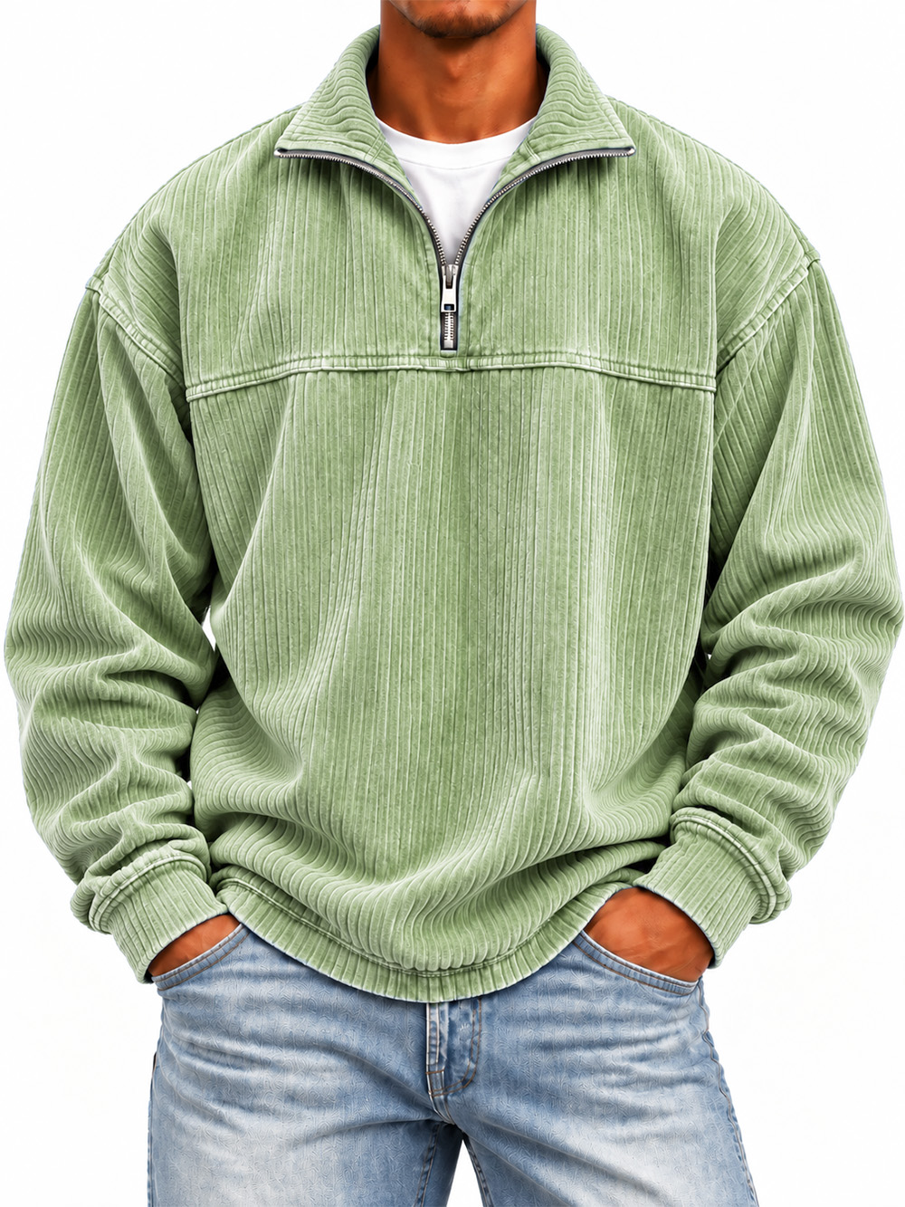 Men's Ribbed Long-sleeve Mock-neck Sweatshirt