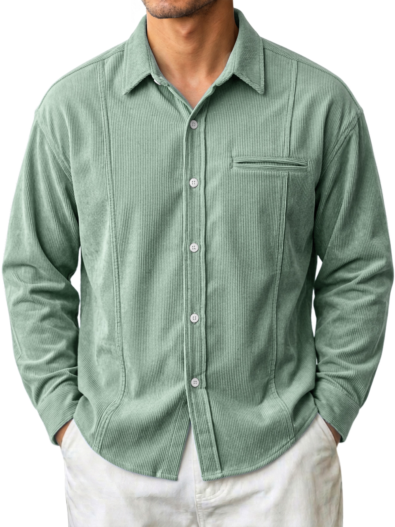 Men's Deconstructed Corduroy Casual Long-Sleeve Shirt
