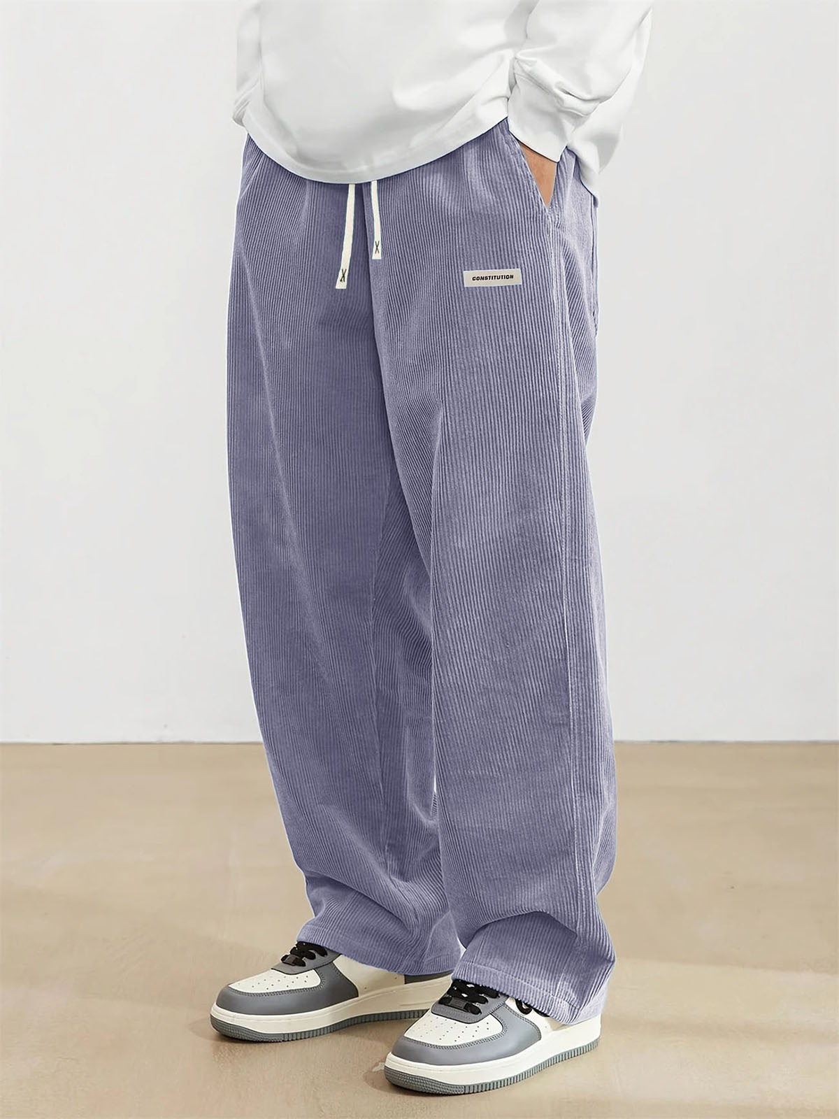  Men's Fashion Vintage Sports Corduroy Fabric Logo Embroidered Trousers 