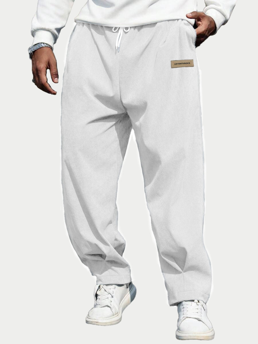 Men's Fashion Casual Sports Corduroy Fabric Logo Embroidered Pocket Trousers 