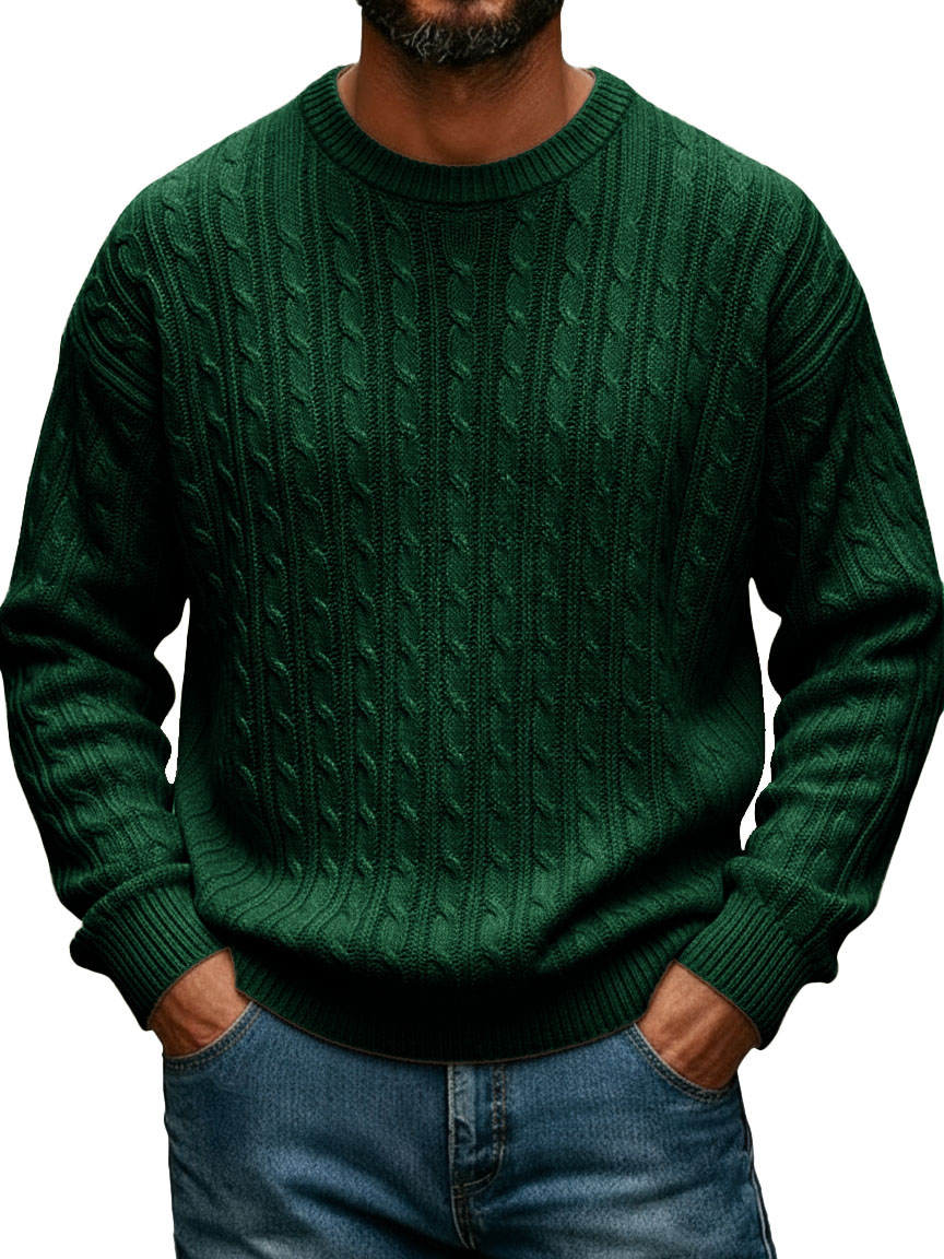 Men's Fashionable Casual Crew Neck Cable Knit Long-Sleeve Sweater