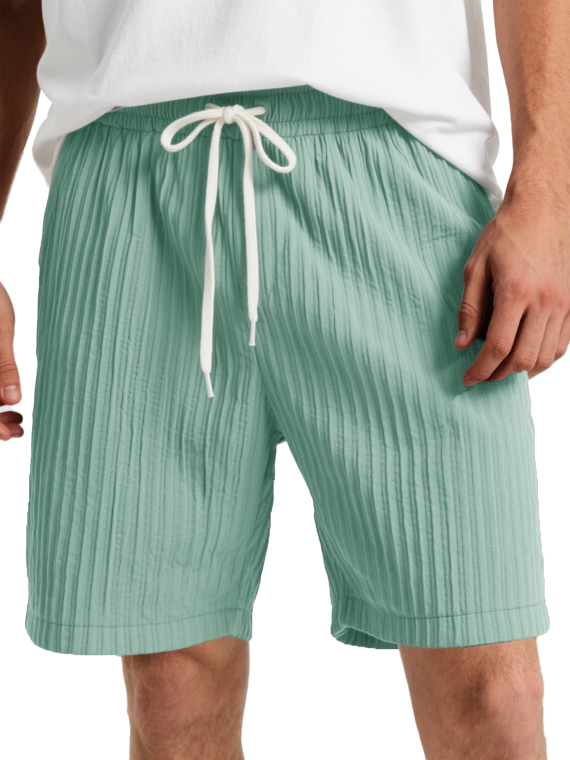  Men's Fashion Casual Striped Fabric Lace-up Loose Shorts