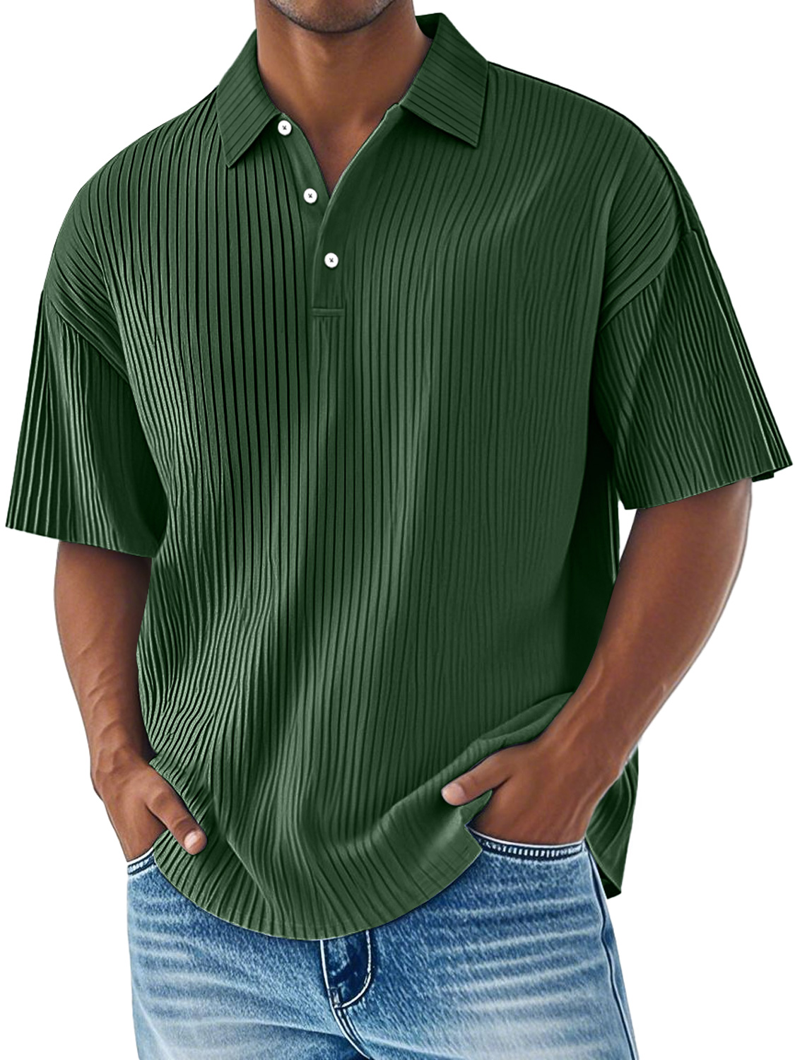 Men's Daily Ribbed Lapel Button Casual Comfortable Short-sleeved Polo Shirt
