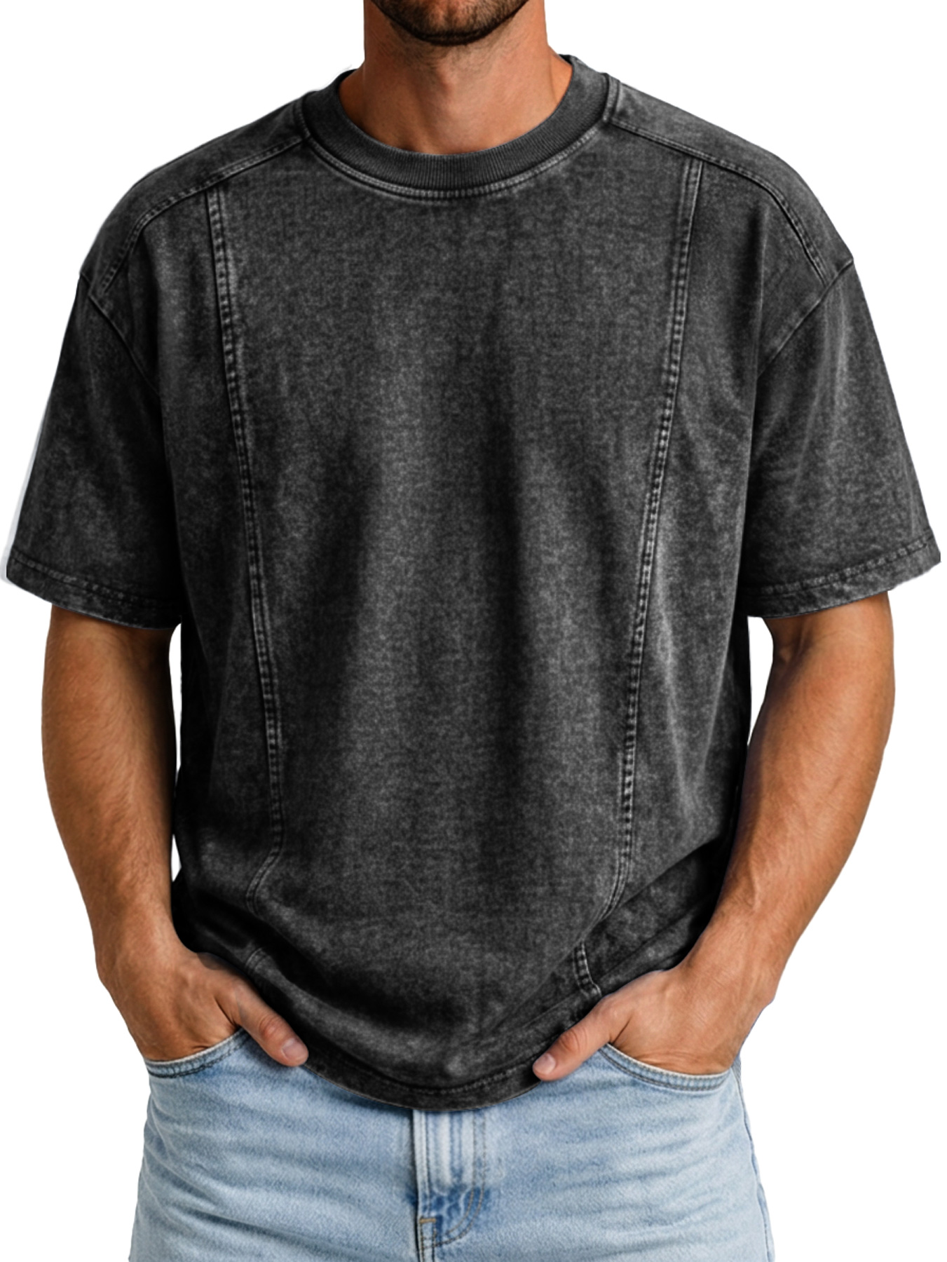 Men's Retro Crew Neck Deconstructed Casual Short-Sleeve T-Shirt