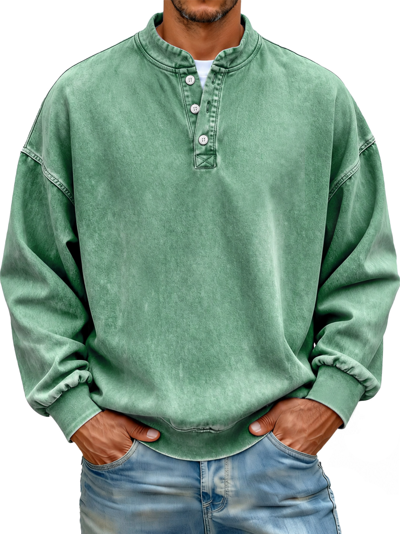 Men's Autumn/Winter Vintage Stand-Collar Button-Front Casual Sweatshirt