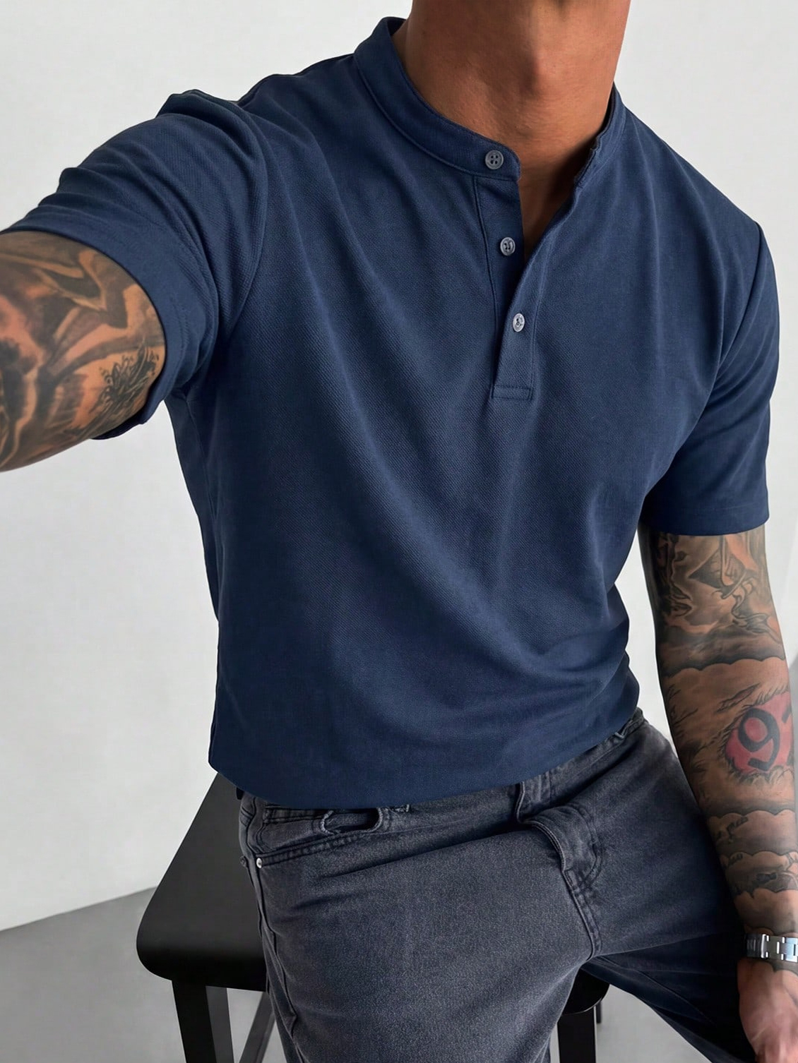 Men's Casual Short-Sleeve Henley Shirt