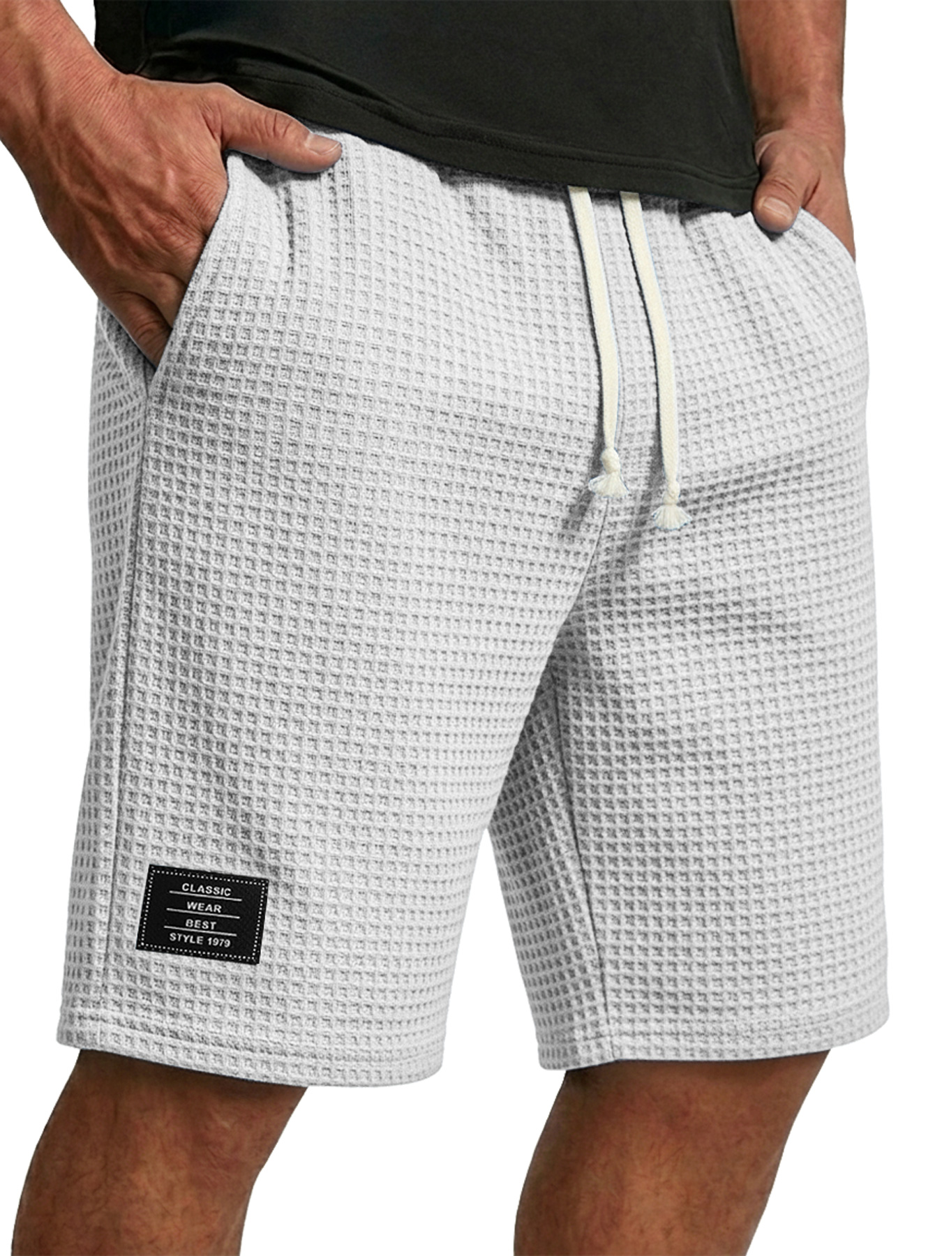 Men's Waffle Embroidered Logo Casual Loose Shorts