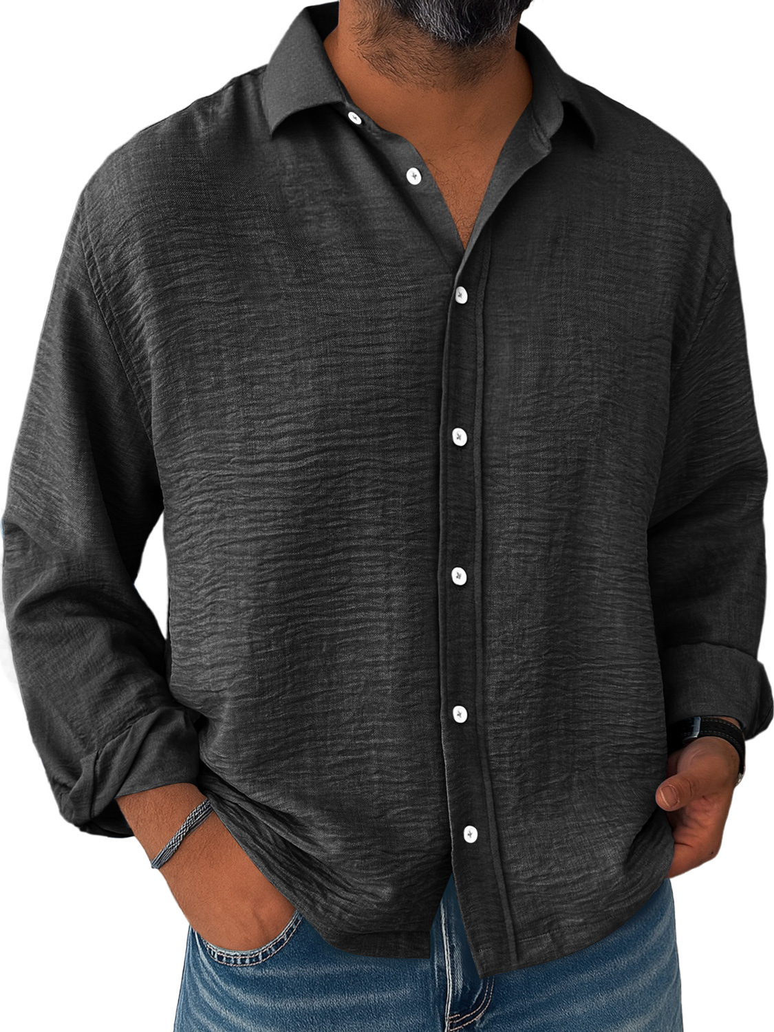 Men's Daily Loose Casual Breathable Solid Color Button Short-sleeved Shirt