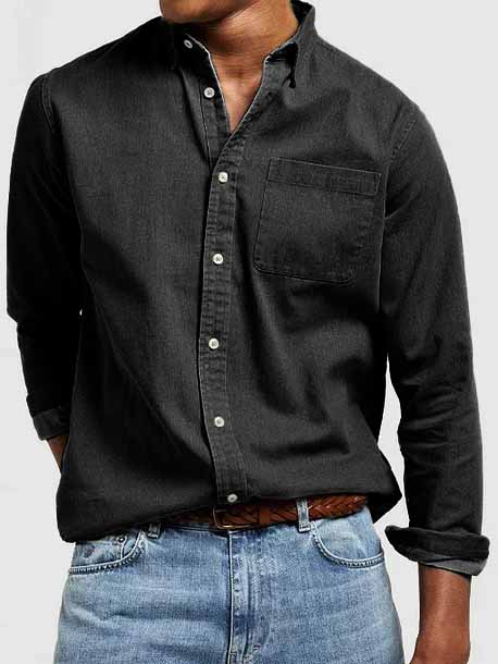 Men's Vintage Washed Cotton Long Sleeve Pocket Shirt
