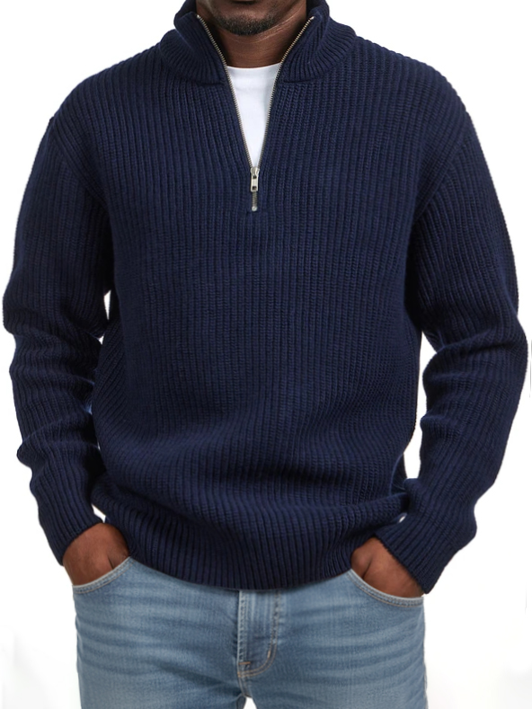 Men's Casual Simple Quarter Zip Stand Collar Sweater
