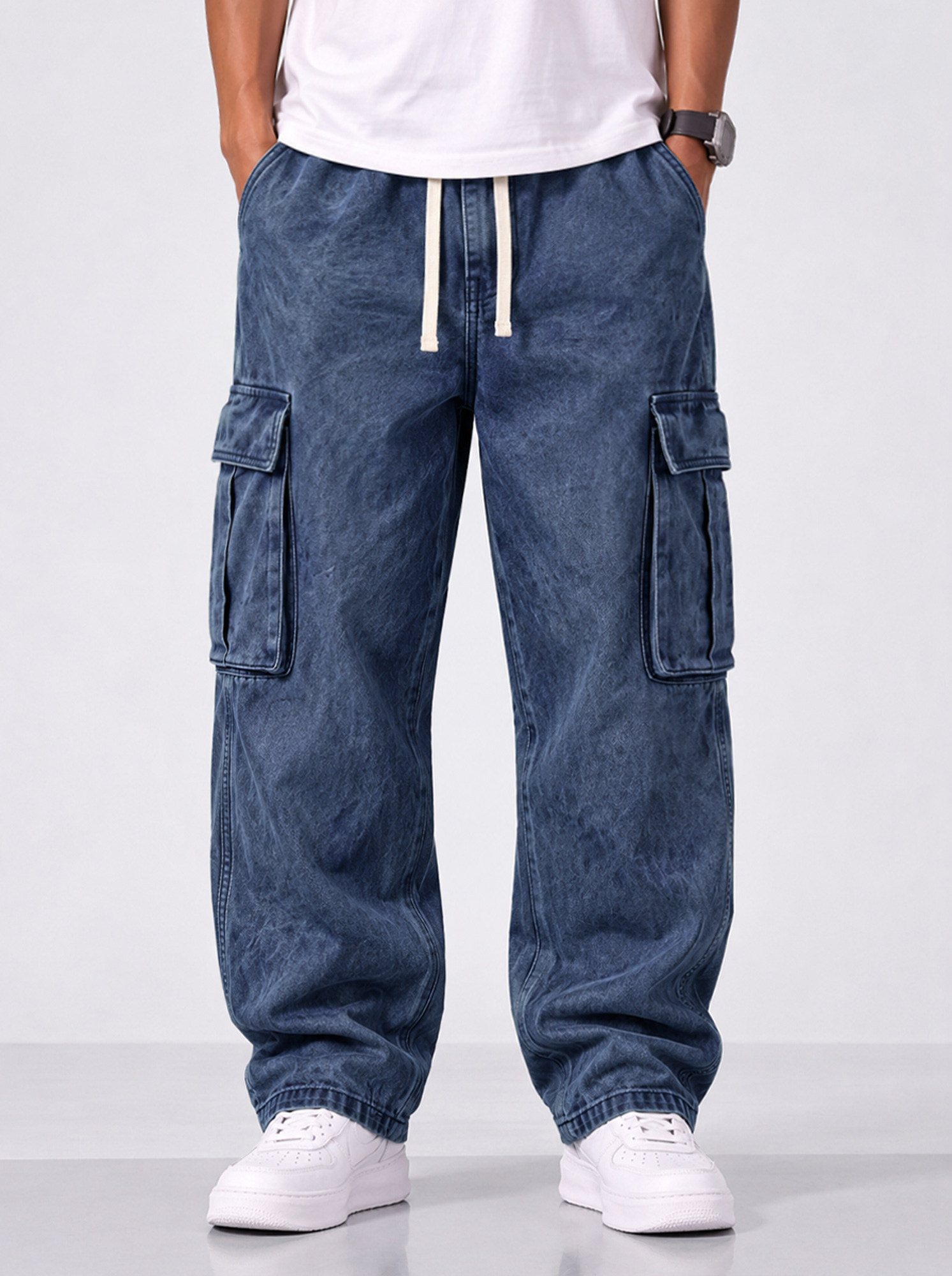 Men's Retro Multi-Pocket Casual Workwear Trousers with Embroidered Logo