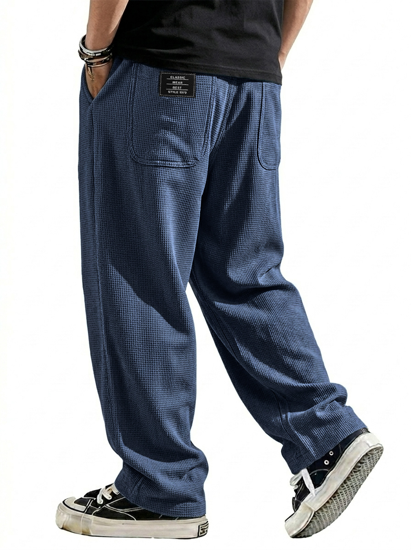 Men's Breathable Waffle-knit Embroidered Logo Casual Trousers