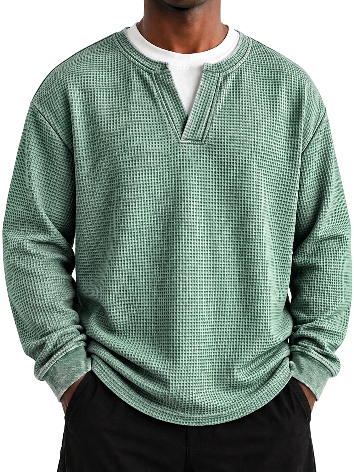 Men's Autumn Faux-Layer Waffle-Knit Long-Sleeve T-Shirt