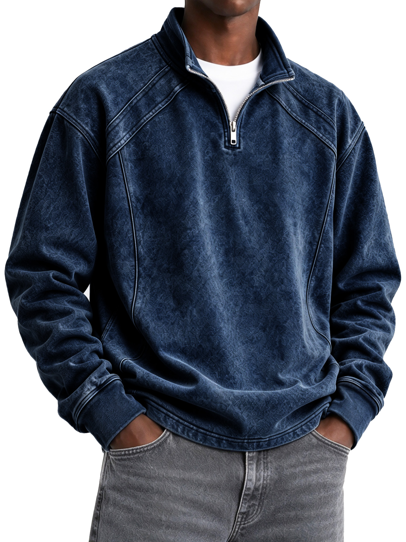 Men's Stylish Color-block Mock-neck Sweatshirt