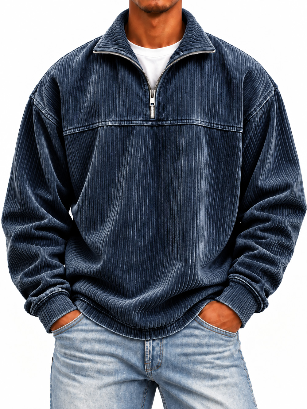 Men's Ribbed Long-sleeve Mock-neck Sweatshirt