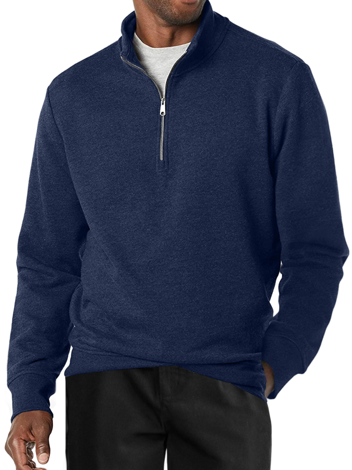 Men's Casual Stand Collar Zipper Solid Color Comfortable Long-sleeved Sweatshirt