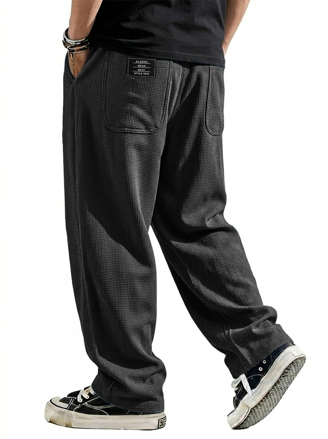 Men's Breathable Waffle-knit Embroidered Logo Casual Trousers