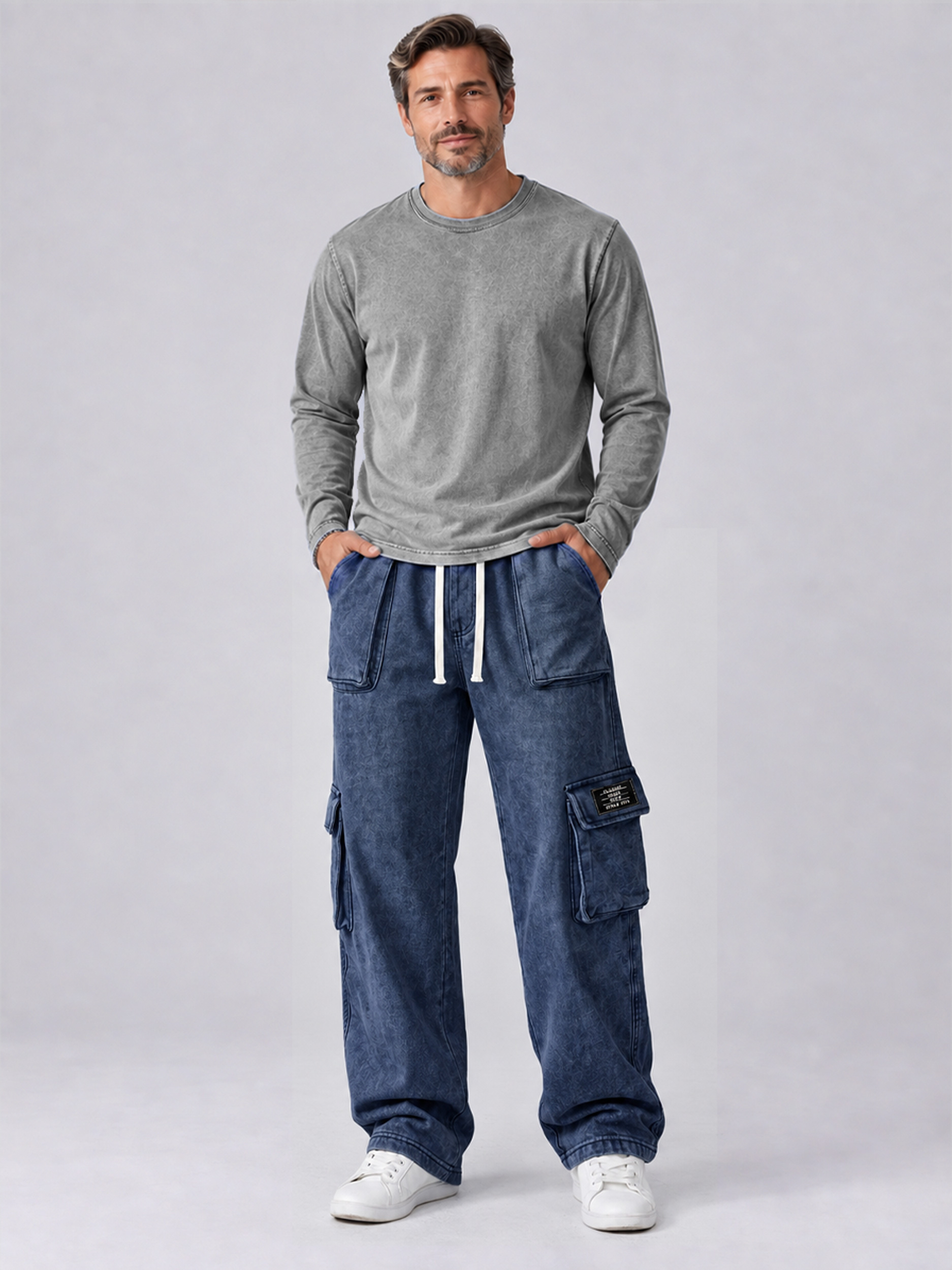 Men's Casual Retro Multi-Pocket Embroidered Logo Cargo Pants