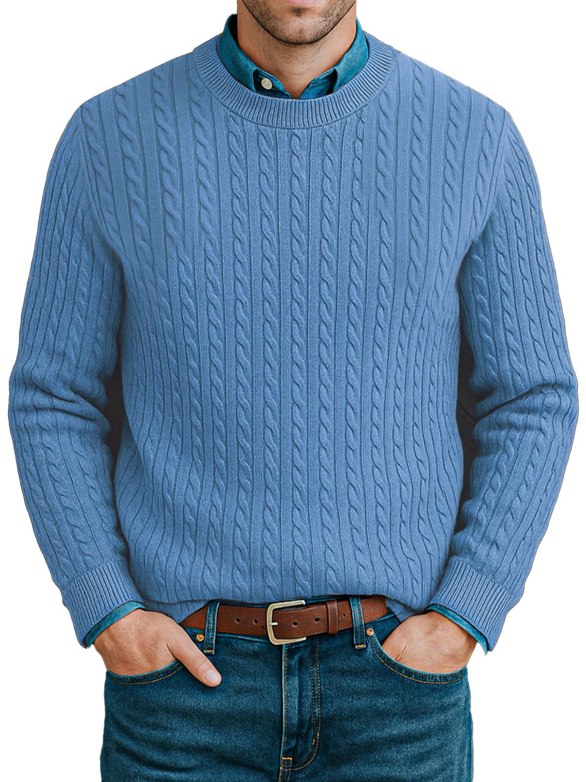 Men's Casual Twist Knitted Versatile Crew Neck Sweater