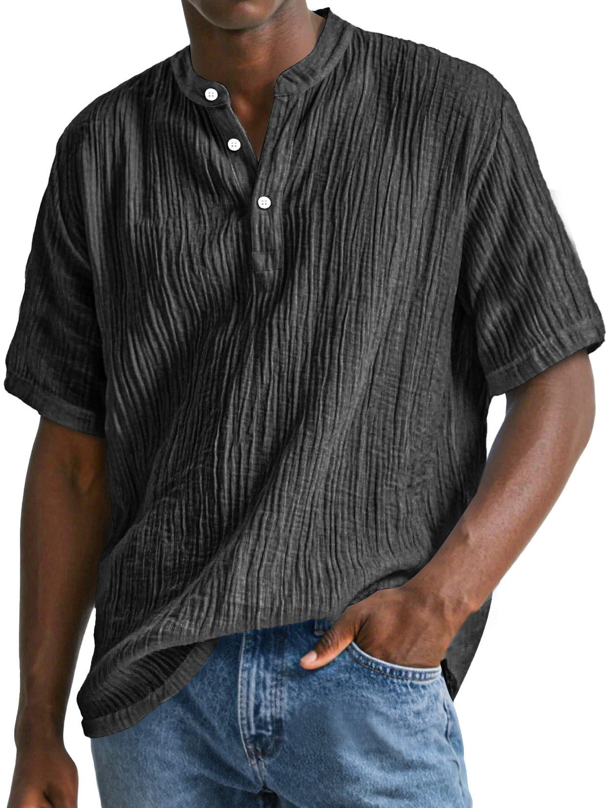 Men's Daily Pleated Casual Comfort Short Sleeve Henley Shirt