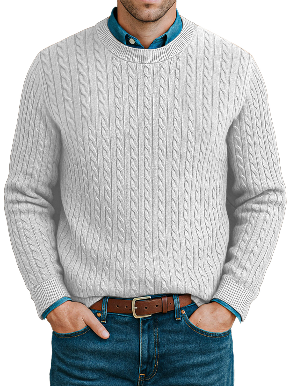Men's Casual Twist Knitted Versatile Crew Neck Sweater