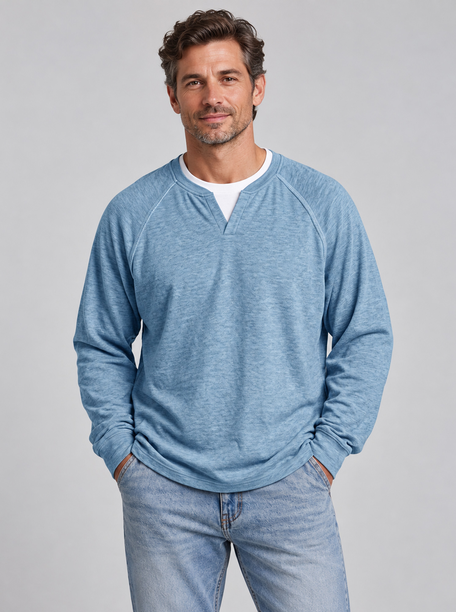 Men's Autumn Casual & Comfortable Long-Sleeve T-Shirt with Raglan Sleeves and Faux-Layered Design