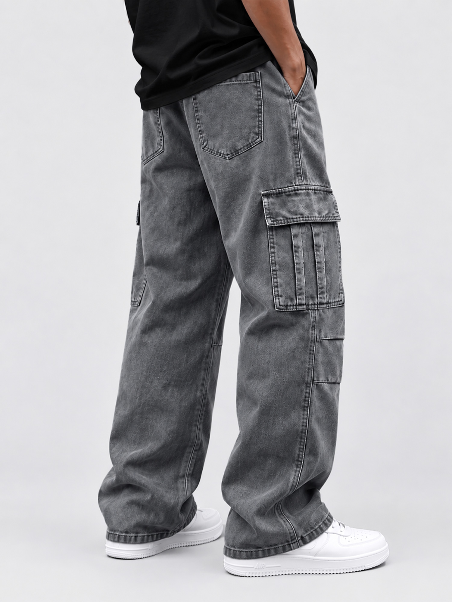 Men's Vintage-Style Distressed Washed 100% Cotton Casual Workwear Trousers