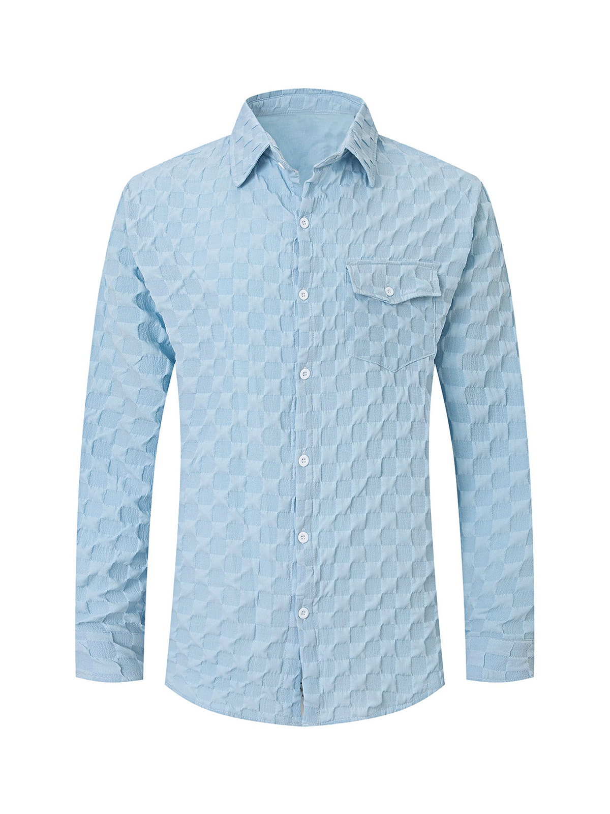 Men's Casual Plaid Jacquard Solid Color Pocket Long Sleeve Shirt