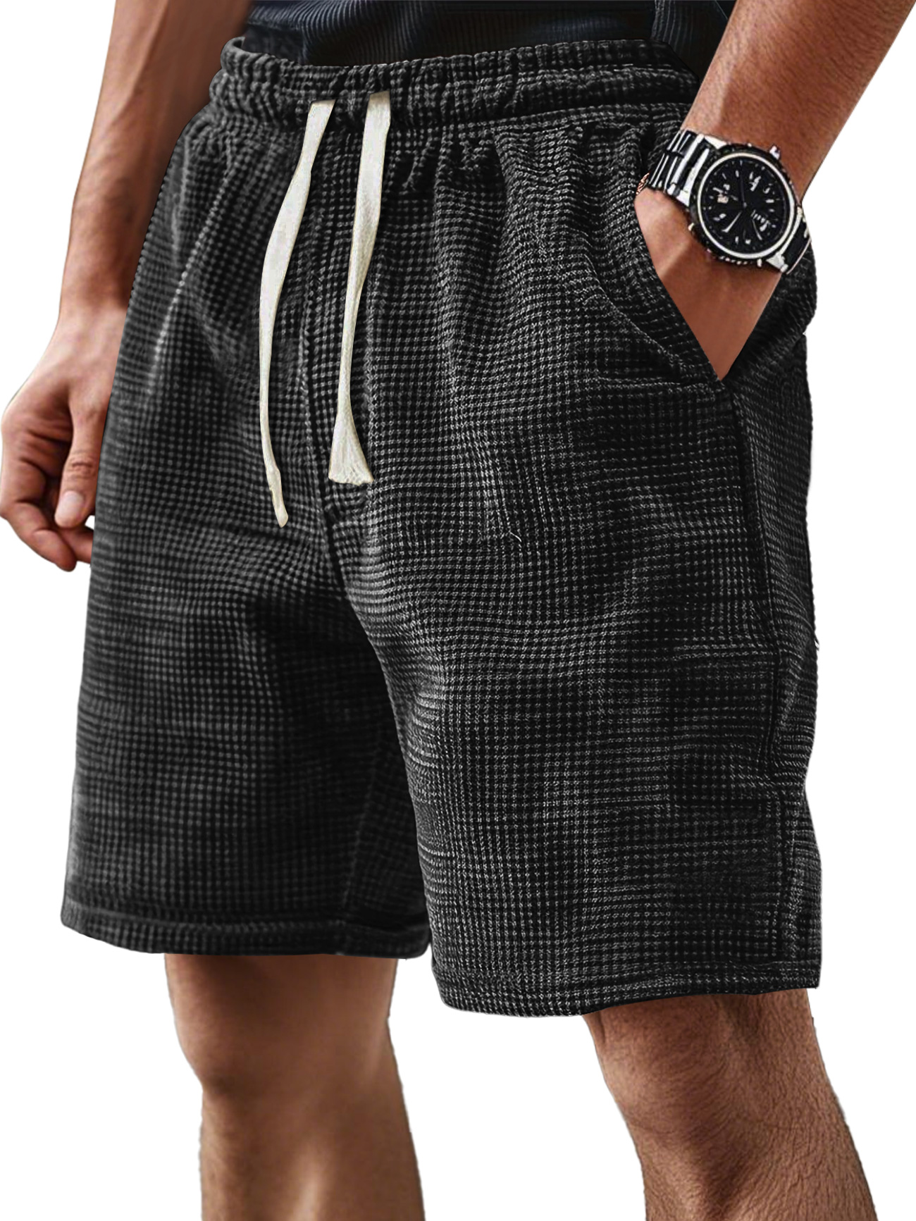 Men's Everyday Corduroy Waffle Elastic Waist Comfort Shorts