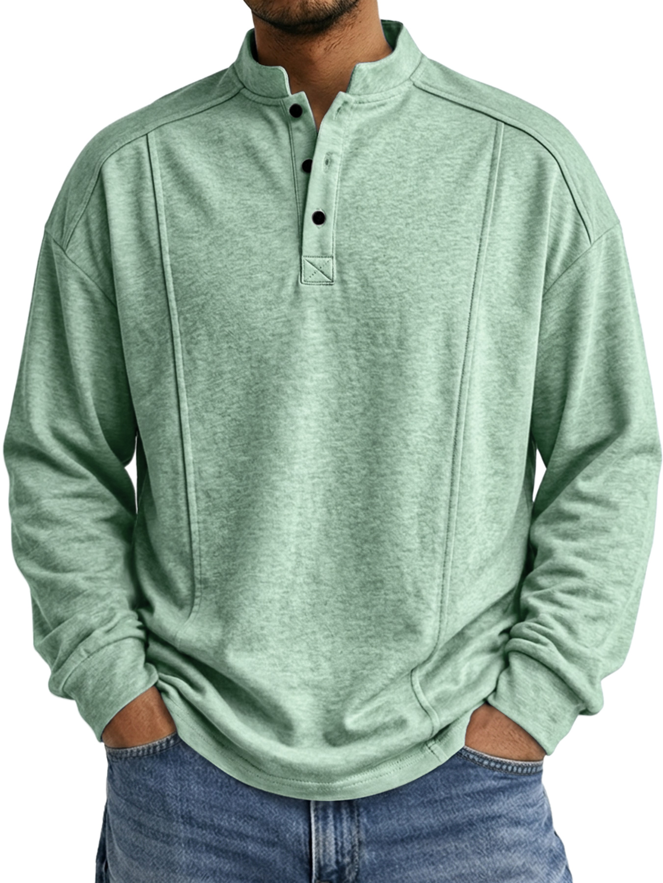 Men's Stand-up Collar Button-down Design Casual Long-sleeved Henley Shirt