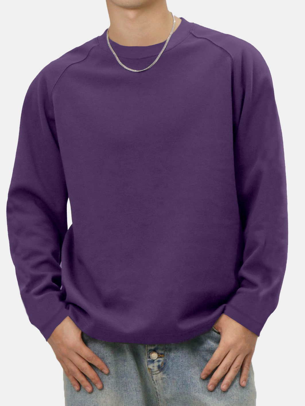 Men's Solid Color Simple Raglan Long Sleeve T-shirt