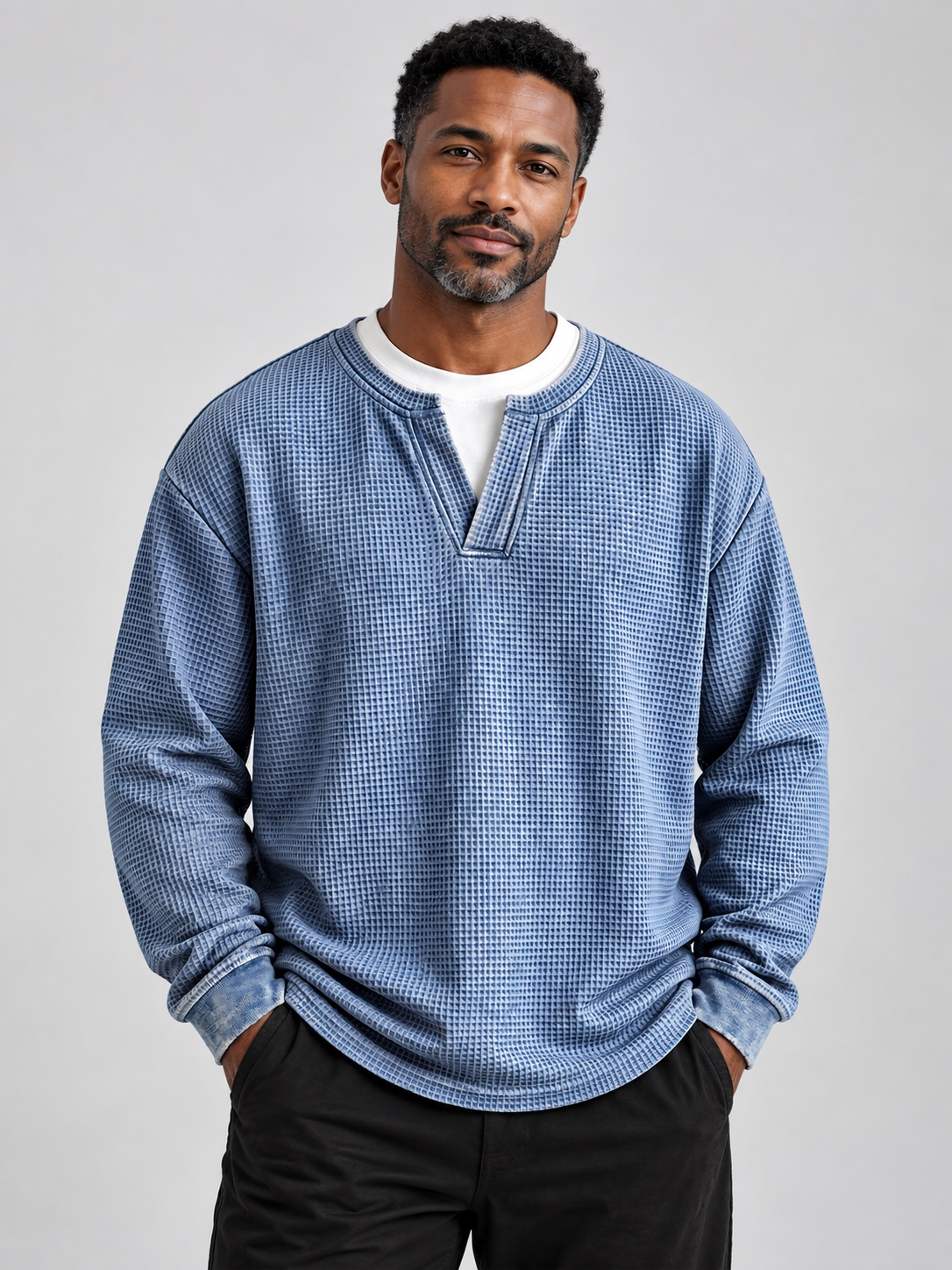 Men's Autumn Faux-Layer Waffle-Knit Long-Sleeve T-Shirt