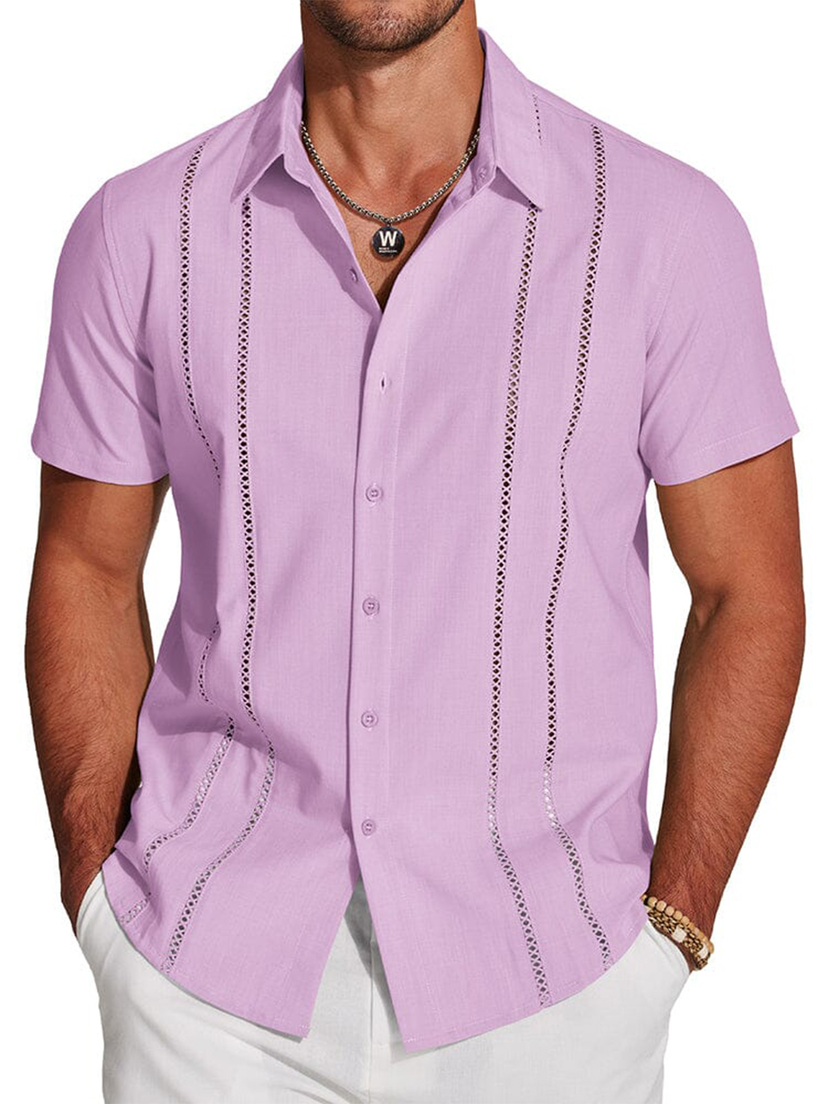 Men's Summer Solid Color Patchwork Short-Sleeved Shirt
