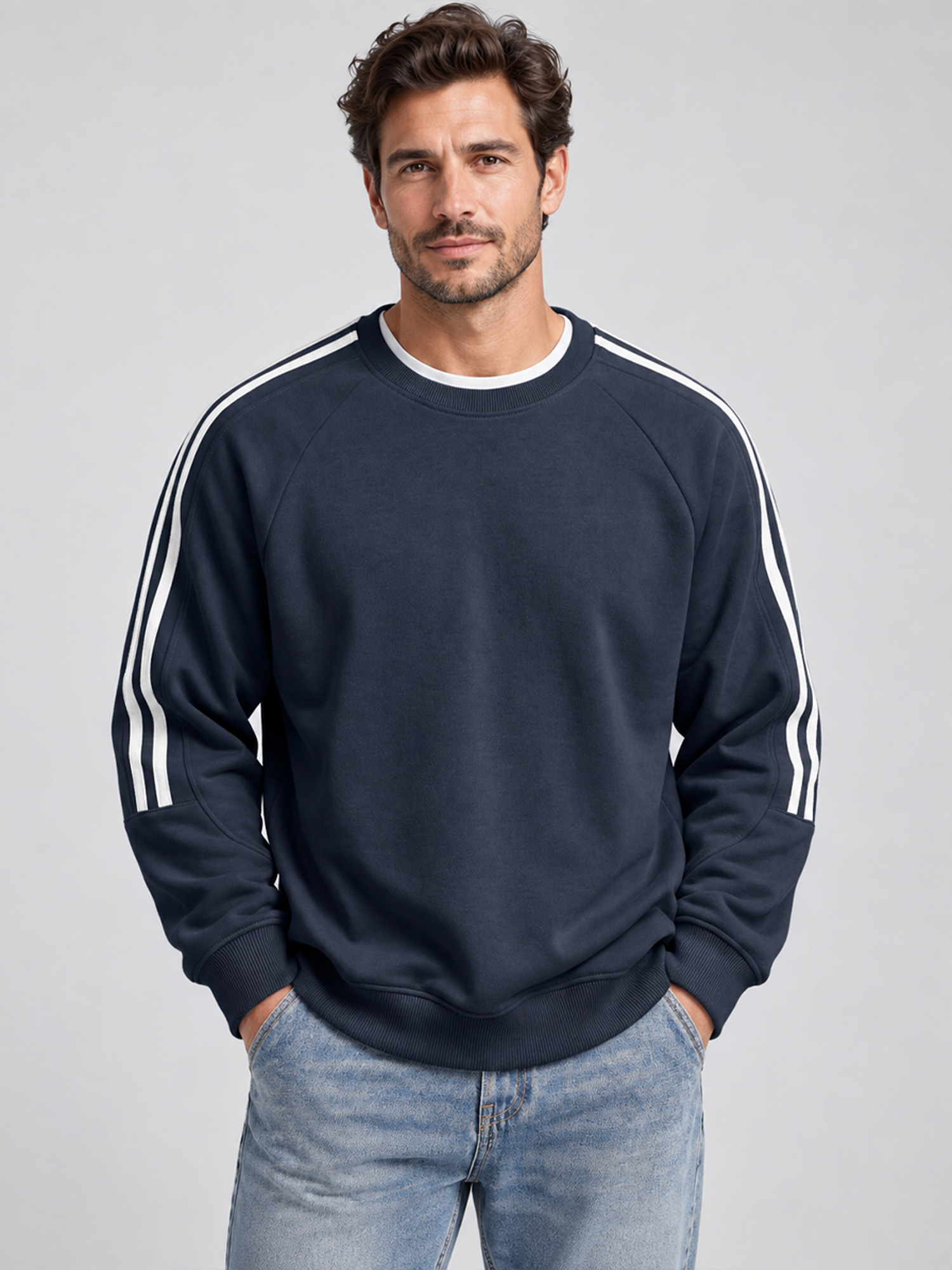 Men's Autumn/Winter Comfortable Crew-Neck Sweatshirt with Panel Design