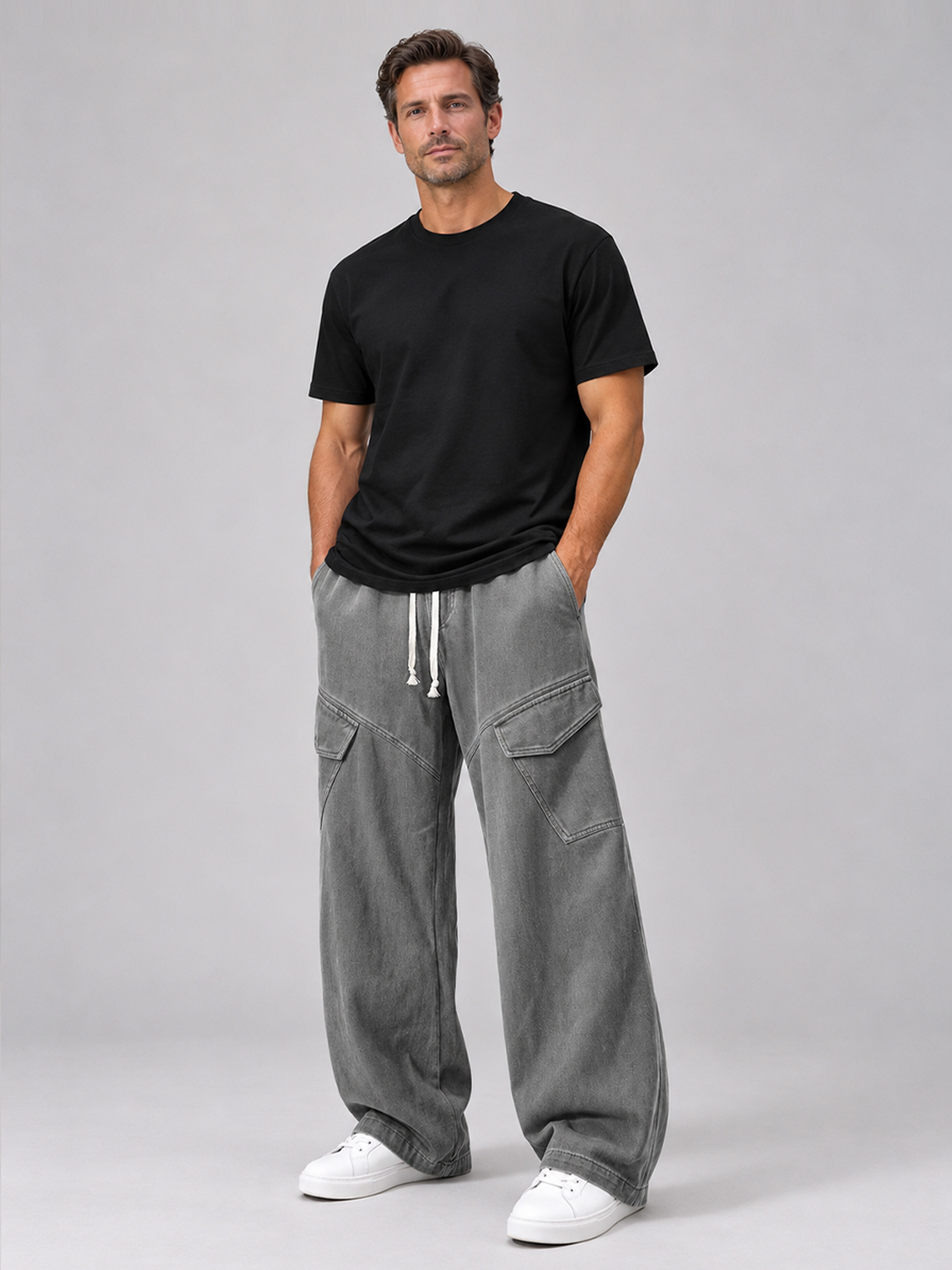 Men's Multi-Pocket Casual Cargo Pants with Elastic Waist