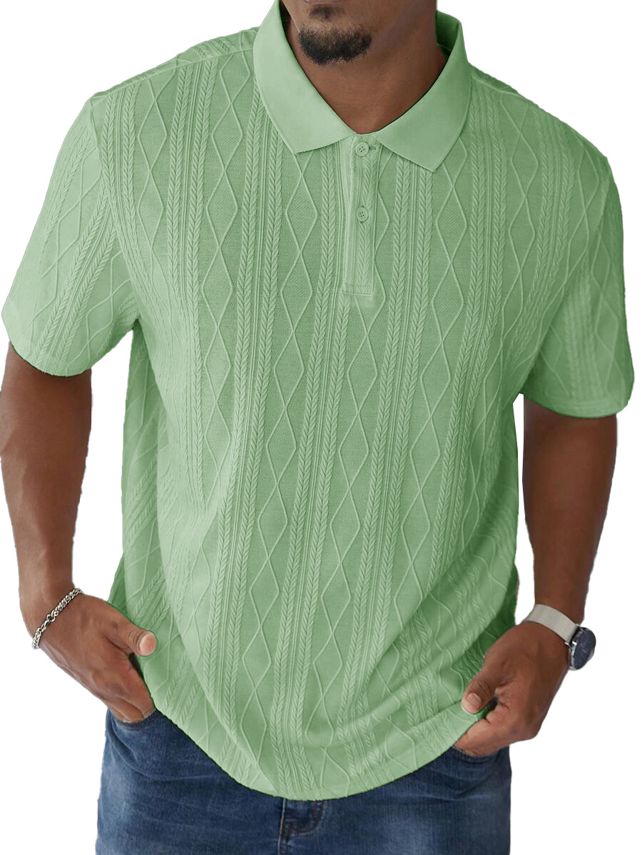 Men's Fashion Casual Jacquard Short Sleeve Lapel Polo Shirt