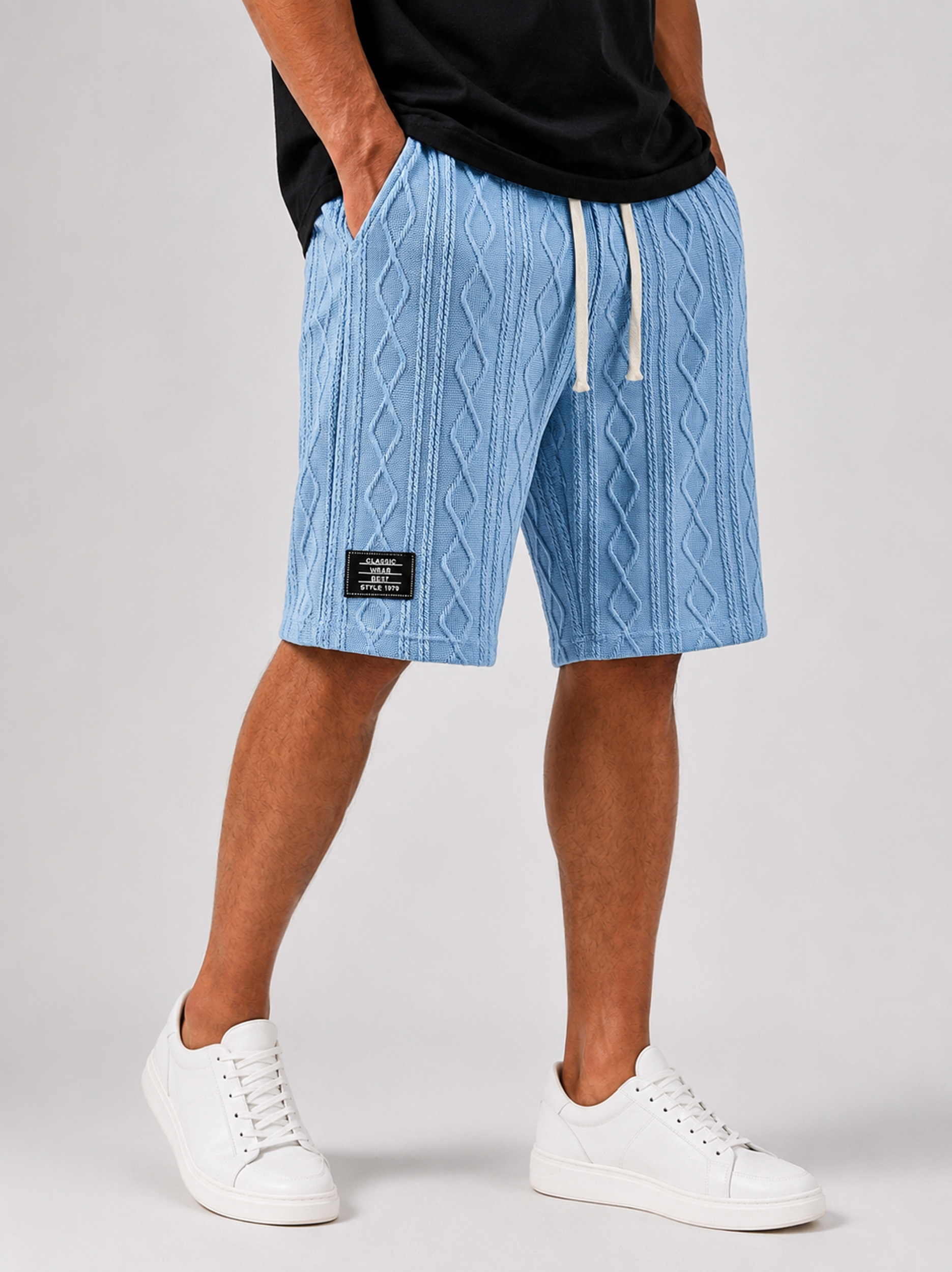 Men's Casual Jacquard Textured Embroidered Logo Loose Shorts