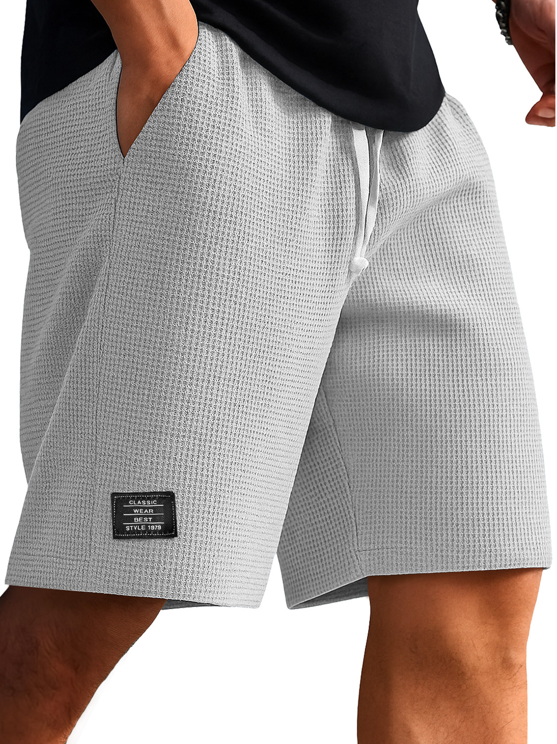 Men's Everyday Waffle Embroidered Logo Casual Solid Shorts