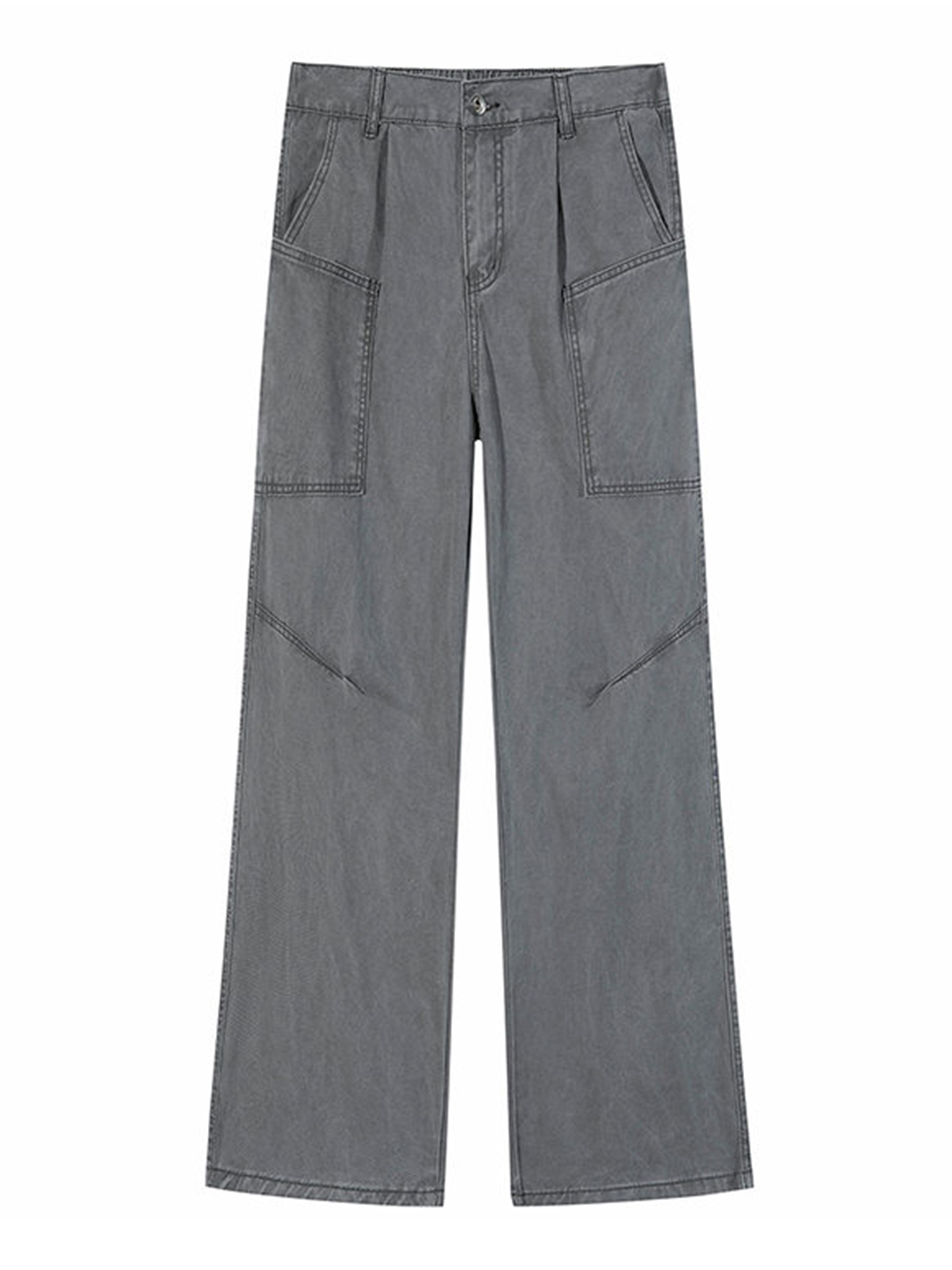 Men's Autumn 100% Cotton Vintage-Washed Multi-Pocket Straight-Leg Trousers