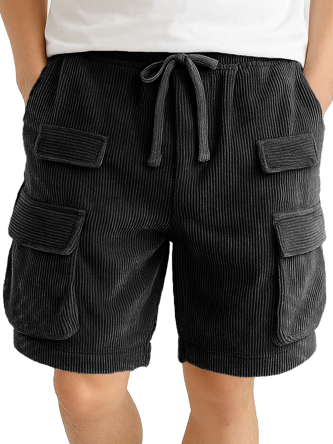 Men's Fashion Retro Outdoor Workwear Pocket Elastic Waist Drawstring Shorts