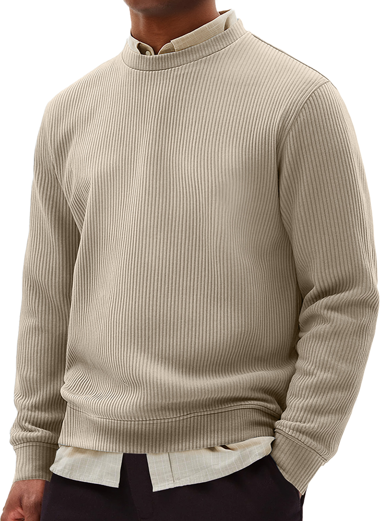 Simple Ribbed Round Neck Everyday Casual Comfortable Long-sleeved T-sh
