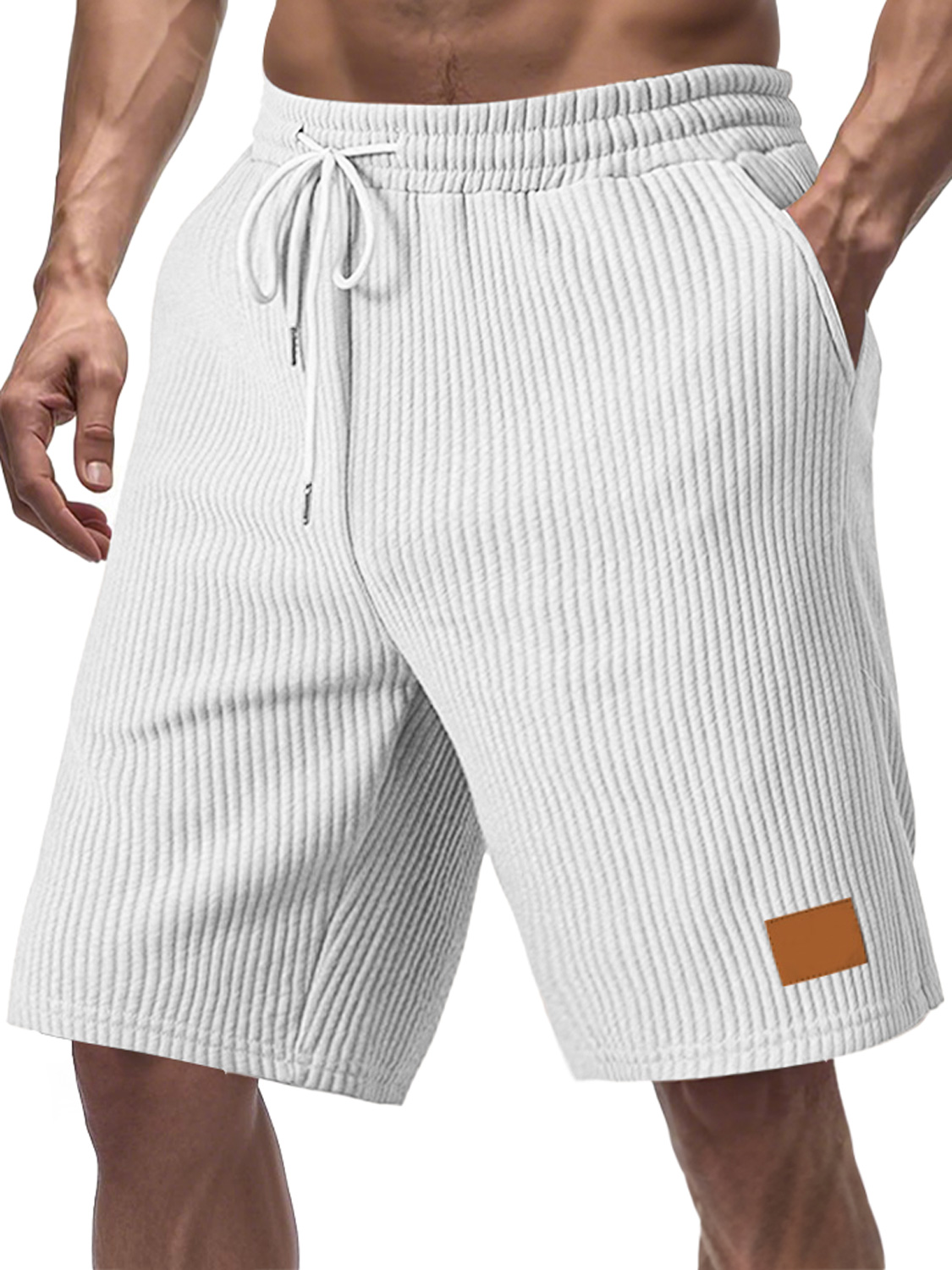 Men's Everyday Striped Embroidered Logo Drawstring Casual Shorts