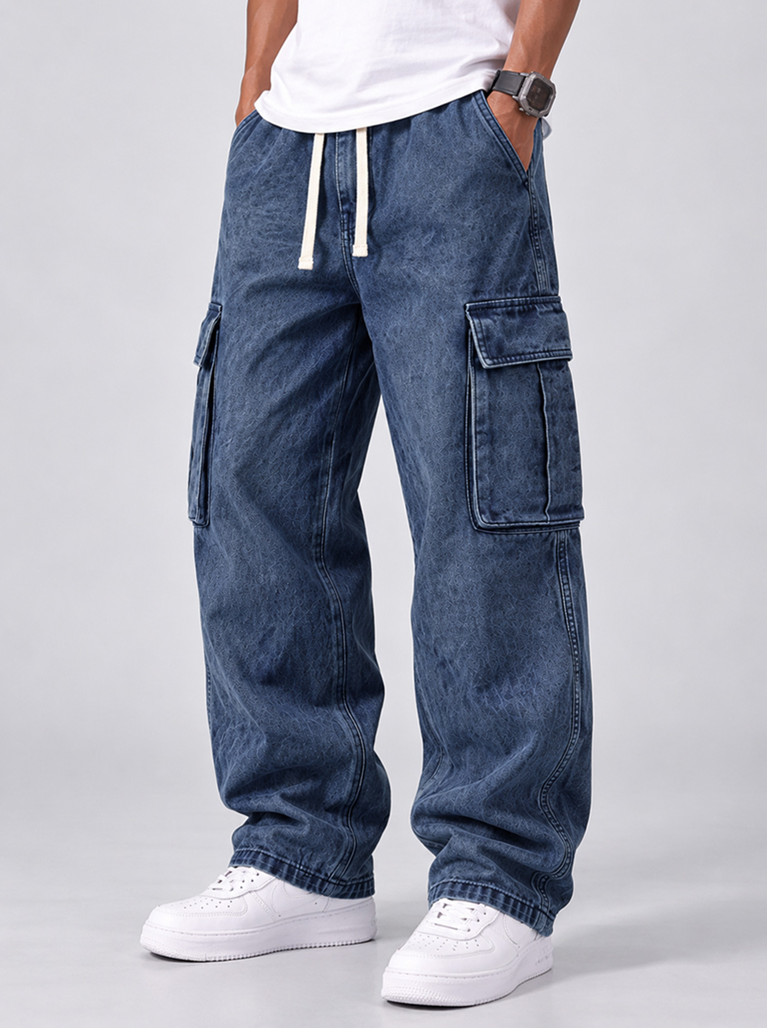 Men's Retro Multi-Pocket Casual Workwear Trousers with Embroidered Logo