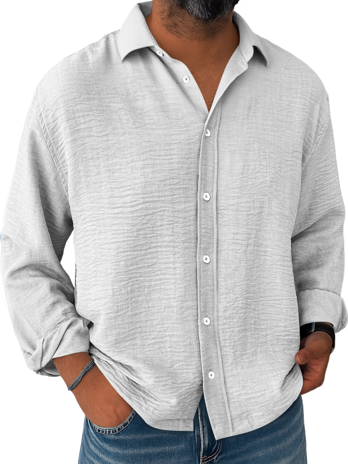 Men's Daily Loose Casual Breathable Solid Color Button Short-sleeved Shirt