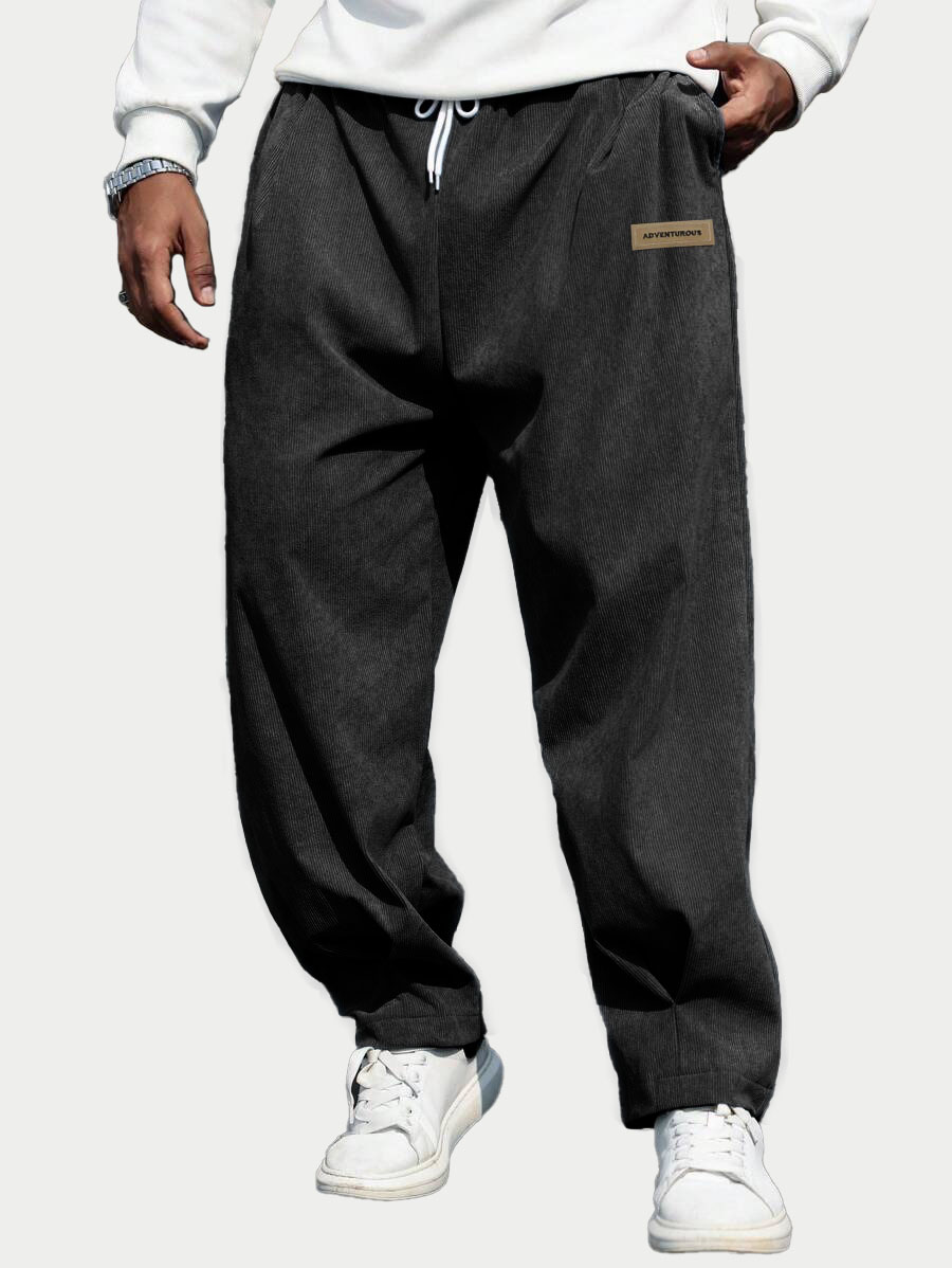 Men's Fashion Casual Sports Corduroy Fabric Logo Embroidered Pocket Trousers 