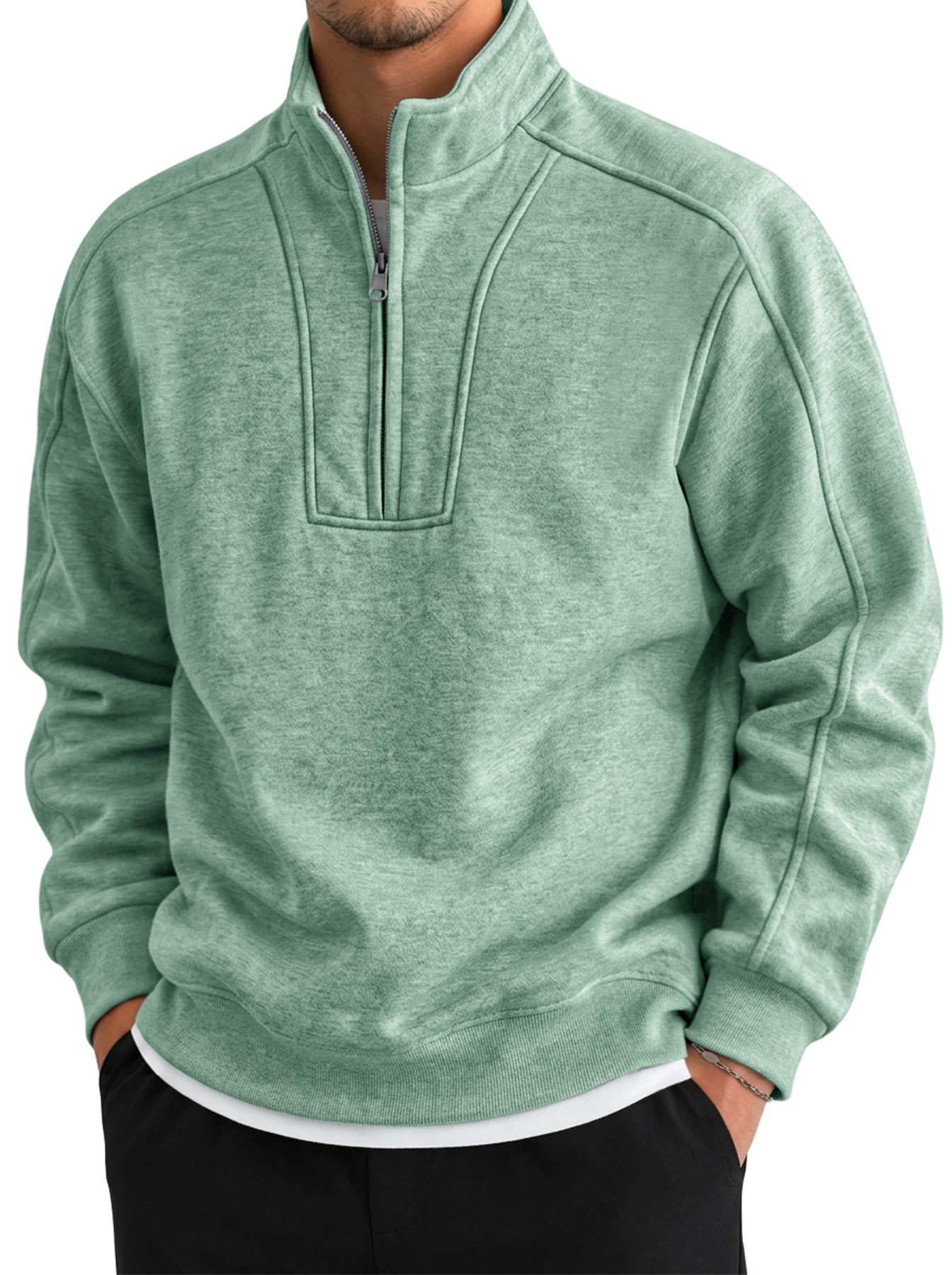 Men's Autumn/Winter Comfortable Sweatshirt with Stand Collar, Zipper, and Deconstructed Design