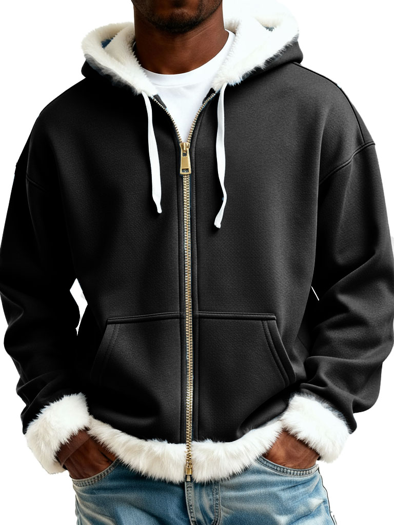 Christmas Fashionable Casual Plush Zipper Long-Sleeve Hooded Jacket