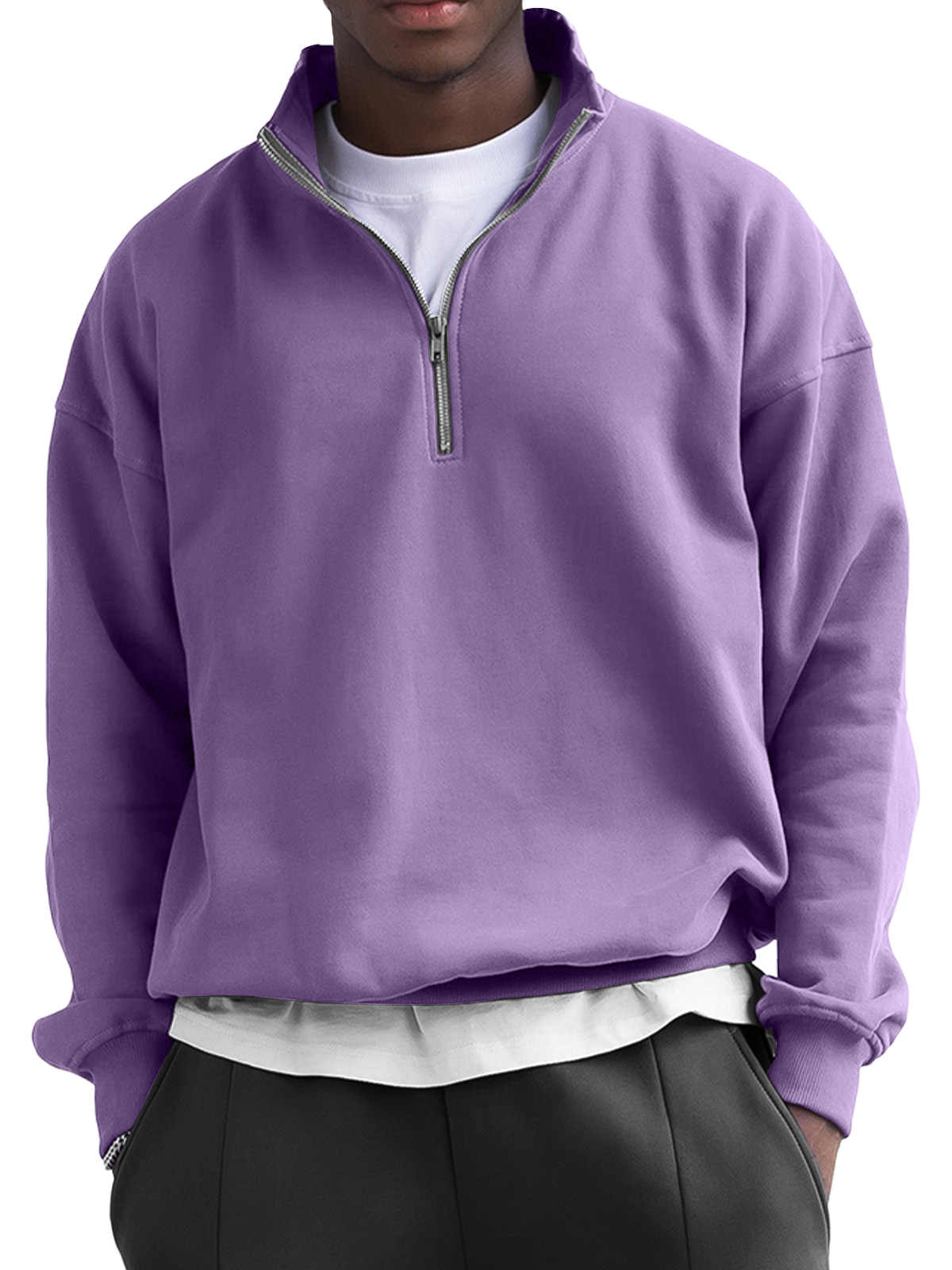 Men's Fashionable Stand Collar Zipper Casual Solid Color Sweatshirt