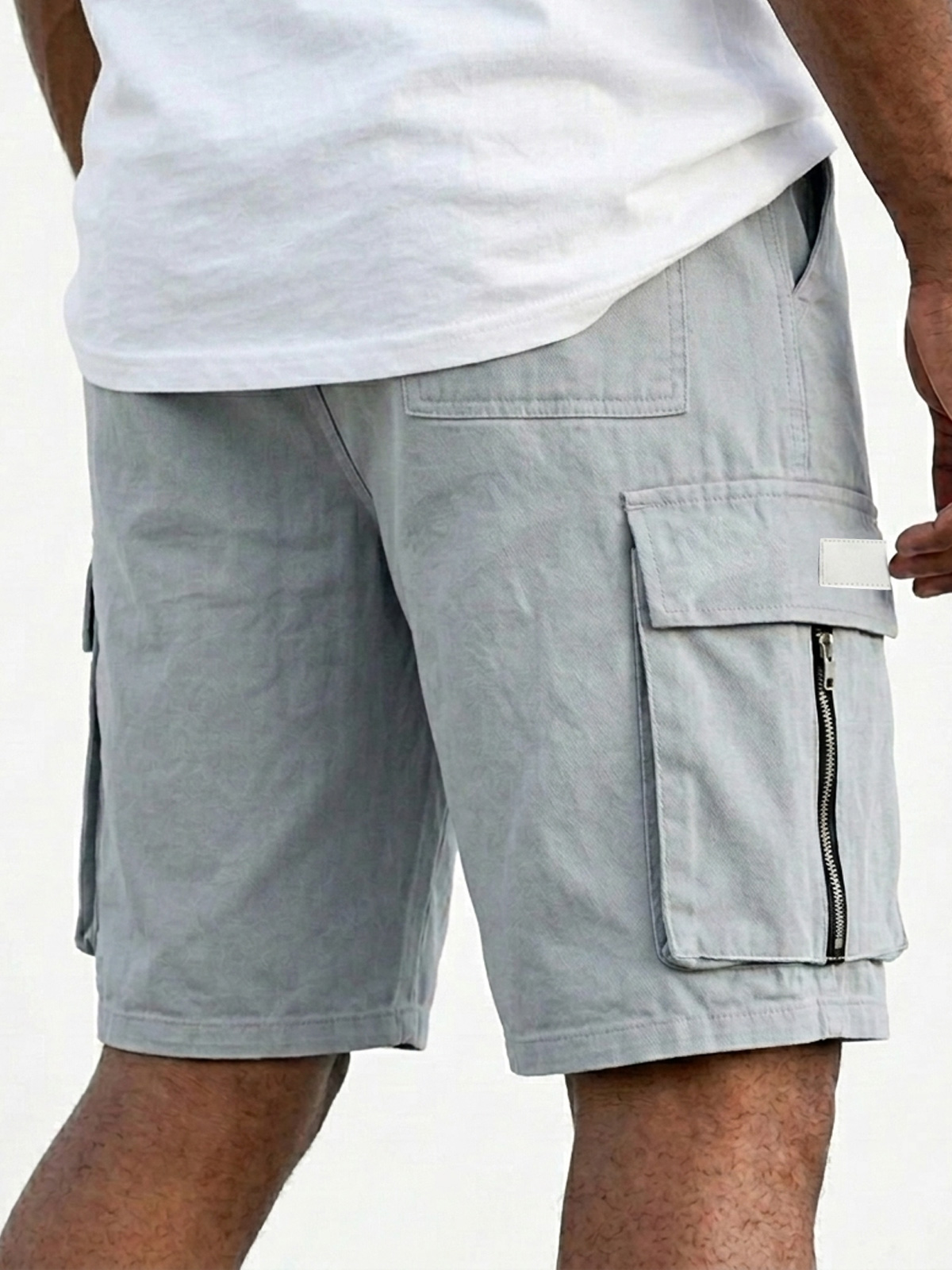 Men's Casual Multi-Pocket Zipper Embroidered Logo Loose-fitting Cargo Shorts